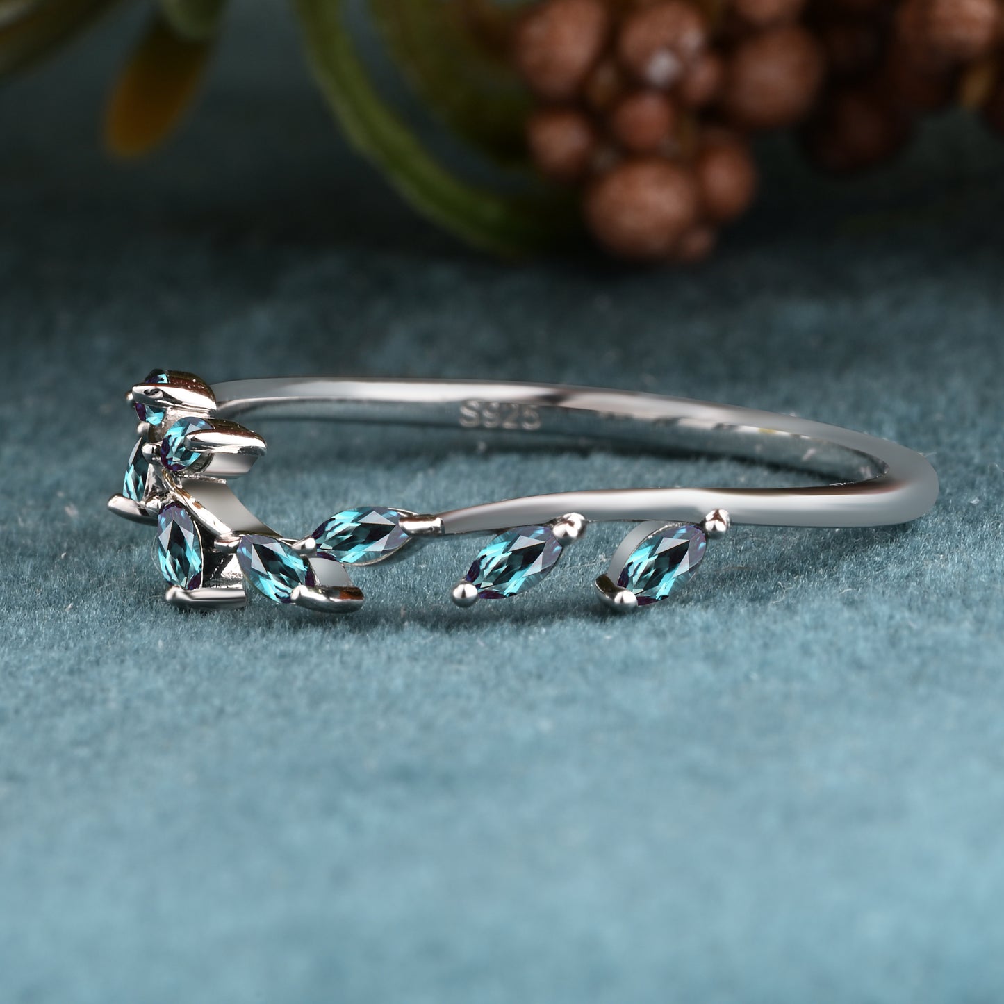 Vintage Pear Shape Alexandrite Enhancer Ring Set Unique Moissanite Gemstone Promise Bridal Ring Set