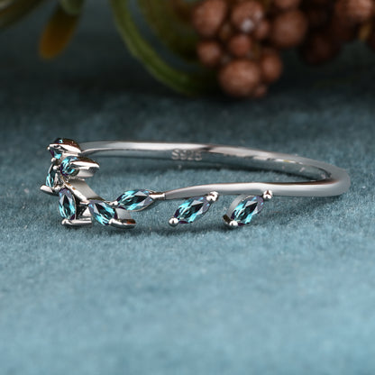 Vintage Pear Shape Alexandrite Enhancer Ring Set Unique Moissanite Gemstone Promise Bridal Ring Set