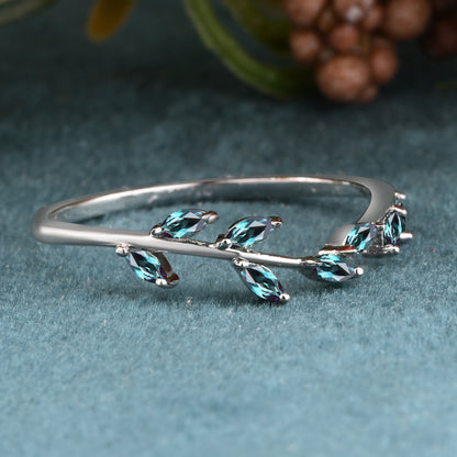 Vintage Pear Shape Alexandrite Enhancer Ring Set Unique Moissanite Gemstone Promise Bridal Ring Set