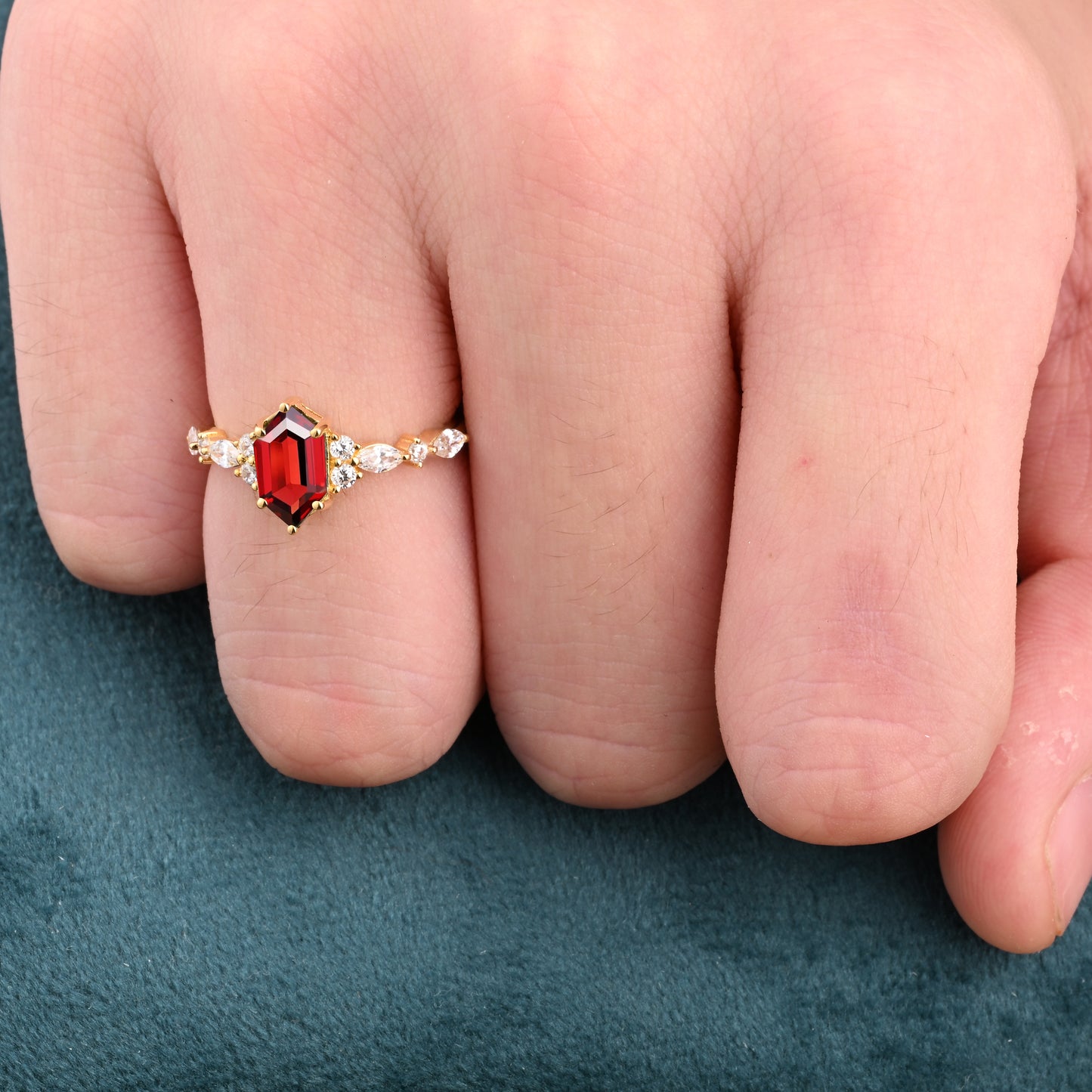 Unique Ruby Ring For Women Hexagon Cut Ruby Engagement Ring Art Deco Ruby Ring Dainty Bridal Ring Ruby Jewelry Anniversary Ring For Her
