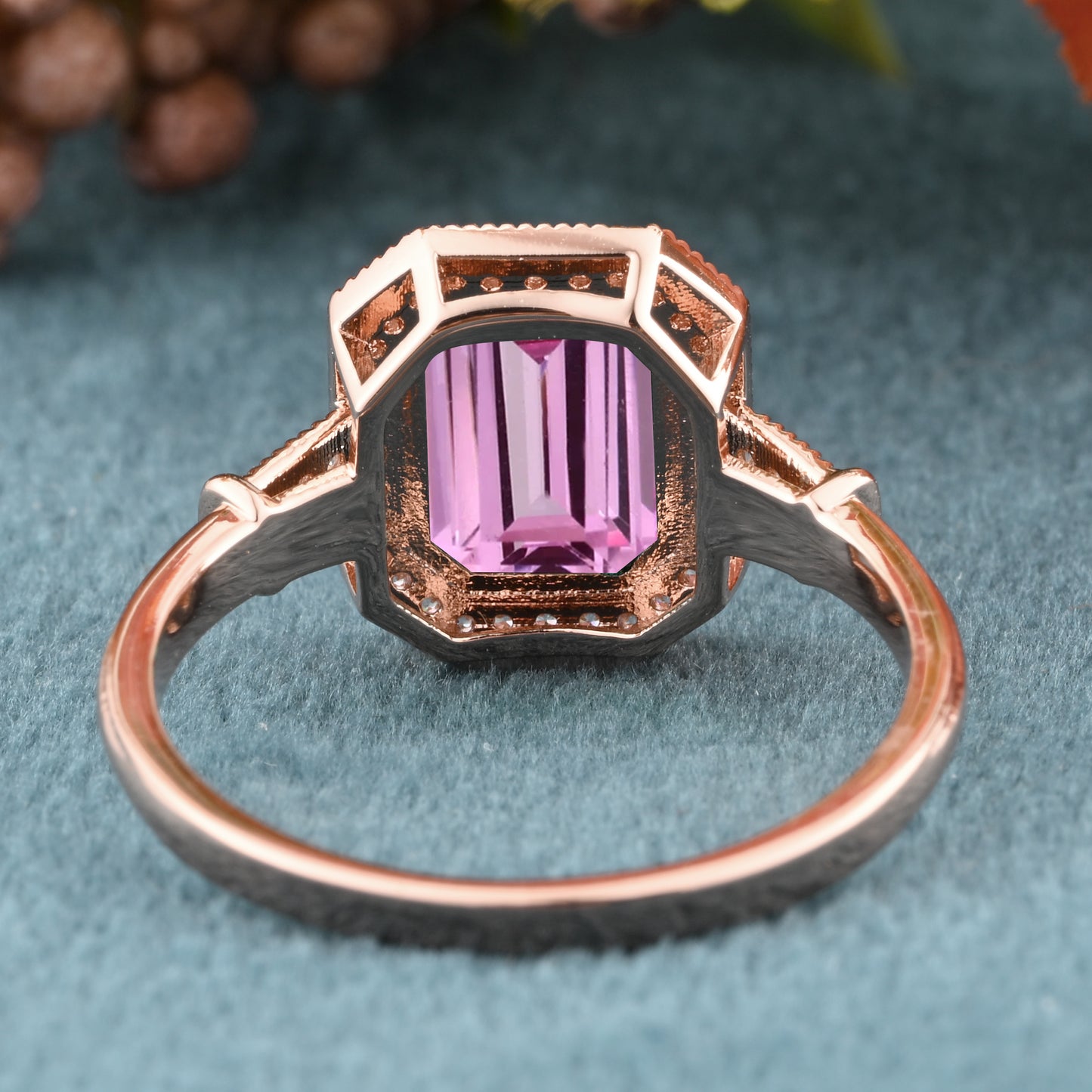 Vintage Pink Sapphire Emerald Cut Ring Art Deco Pink Sapphire Engagement Rings July Birthstone Ring Handmade Octagon Gemstone Statement Ring Personalized Jewelry Gift For Her