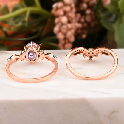 Bague de fiançailles vintage en forme de poire avec aigue-marine, ensemble de bagues de mariage uniques, cadeau d'anniversaire