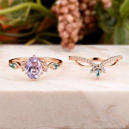Bague de fiançailles vintage en forme de poire avec aigue-marine, ensemble de bagues de mariage uniques, cadeau d'anniversaire