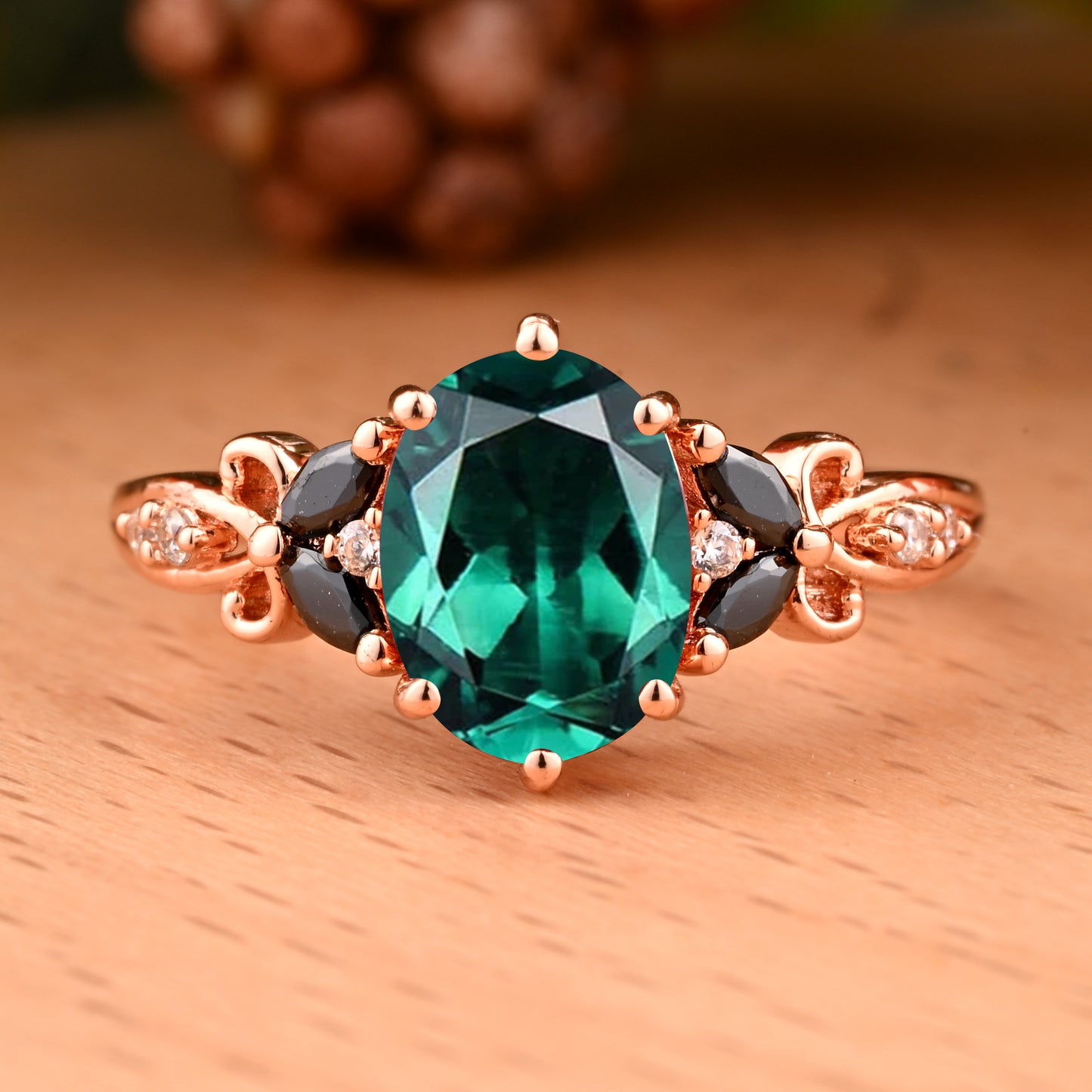 Vintage Oval Emerald engagement ring set Bridal Sets women Rose Gold May Birthstone Promise ring Cluster ring anniversary ring women