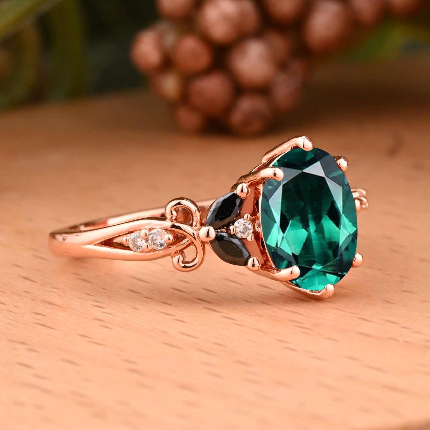 Vintage Oval Emerald engagement ring set Bridal Sets women Rose Gold May Birthstone Promise ring Cluster ring anniversary ring women