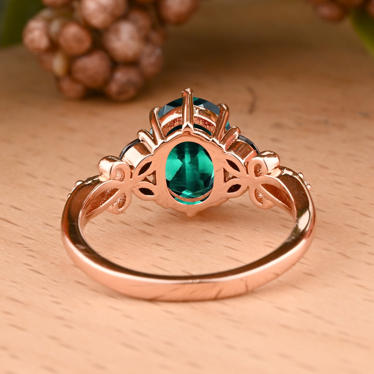 Vintage Oval Emerald engagement ring set Bridal Sets women Rose Gold May Birthstone Promise ring Cluster ring anniversary ring women