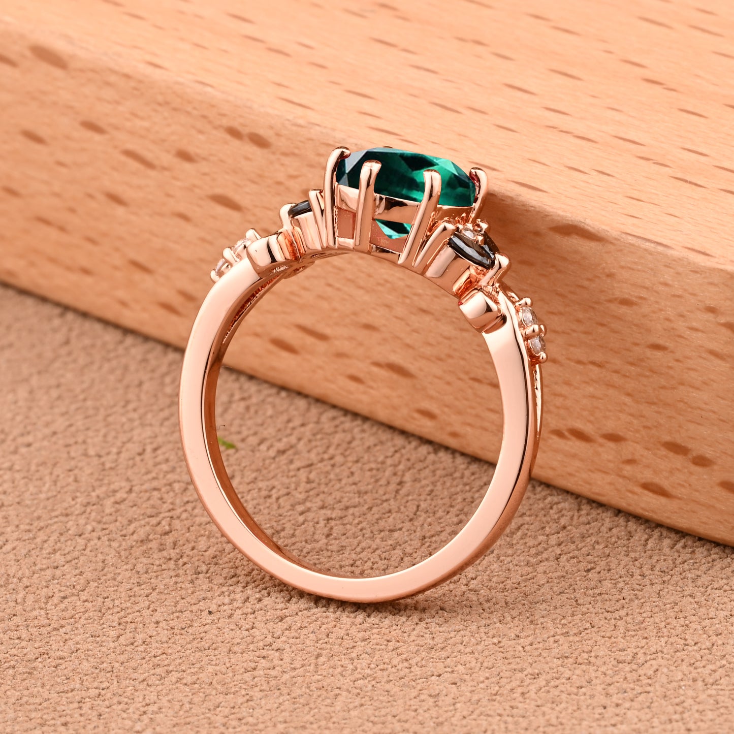 Vintage Oval Emerald engagement ring set Bridal Sets women Rose Gold May Birthstone Promise ring Cluster ring anniversary ring women