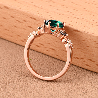 Vintage Oval Emerald engagement ring set Bridal Sets women Rose Gold May Birthstone Promise ring Cluster ring anniversary ring women