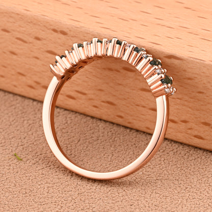 Baguette Moss Agate Wedding Band Ring Art Deco Eternity Band Unique Moss Agate Gold Ring Moss Agate Matching Ring Personalized Gift For Her