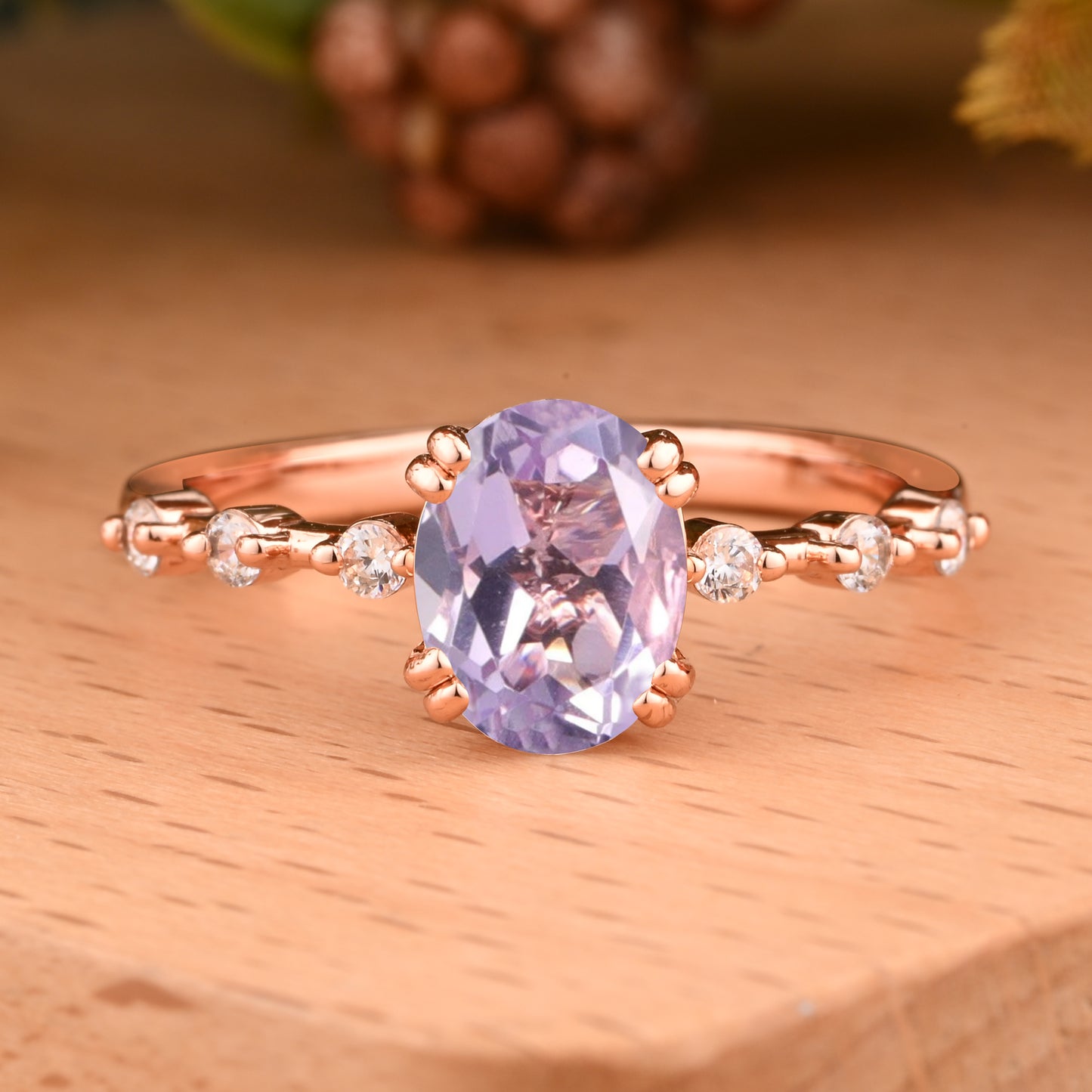 Vintage Oval Shape Amethyst Ring Unique Amethyst Moissanite Deco Gemstone Promise Bridal Ring