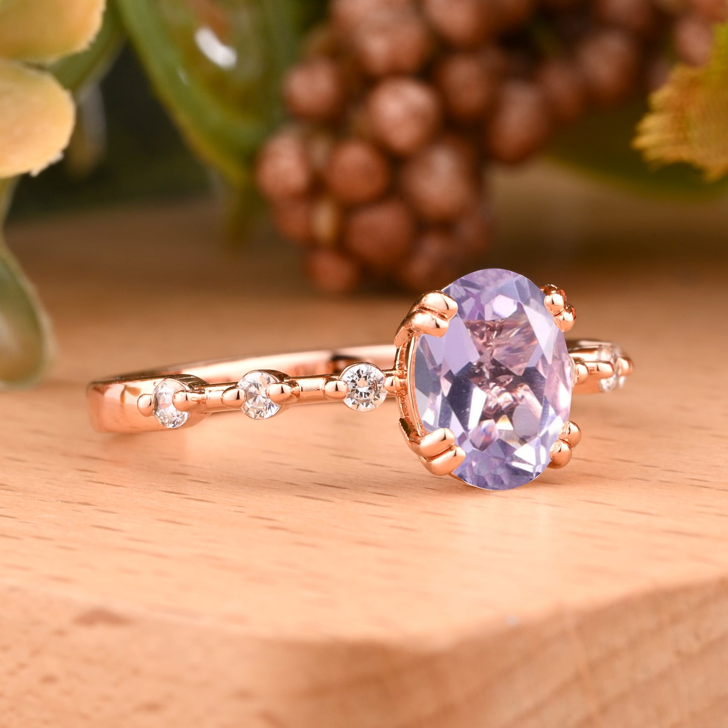 Vintage Oval Shape Amethyst Ring Unique Amethyst Moissanite Deco Gemstone Promise Bridal Ring