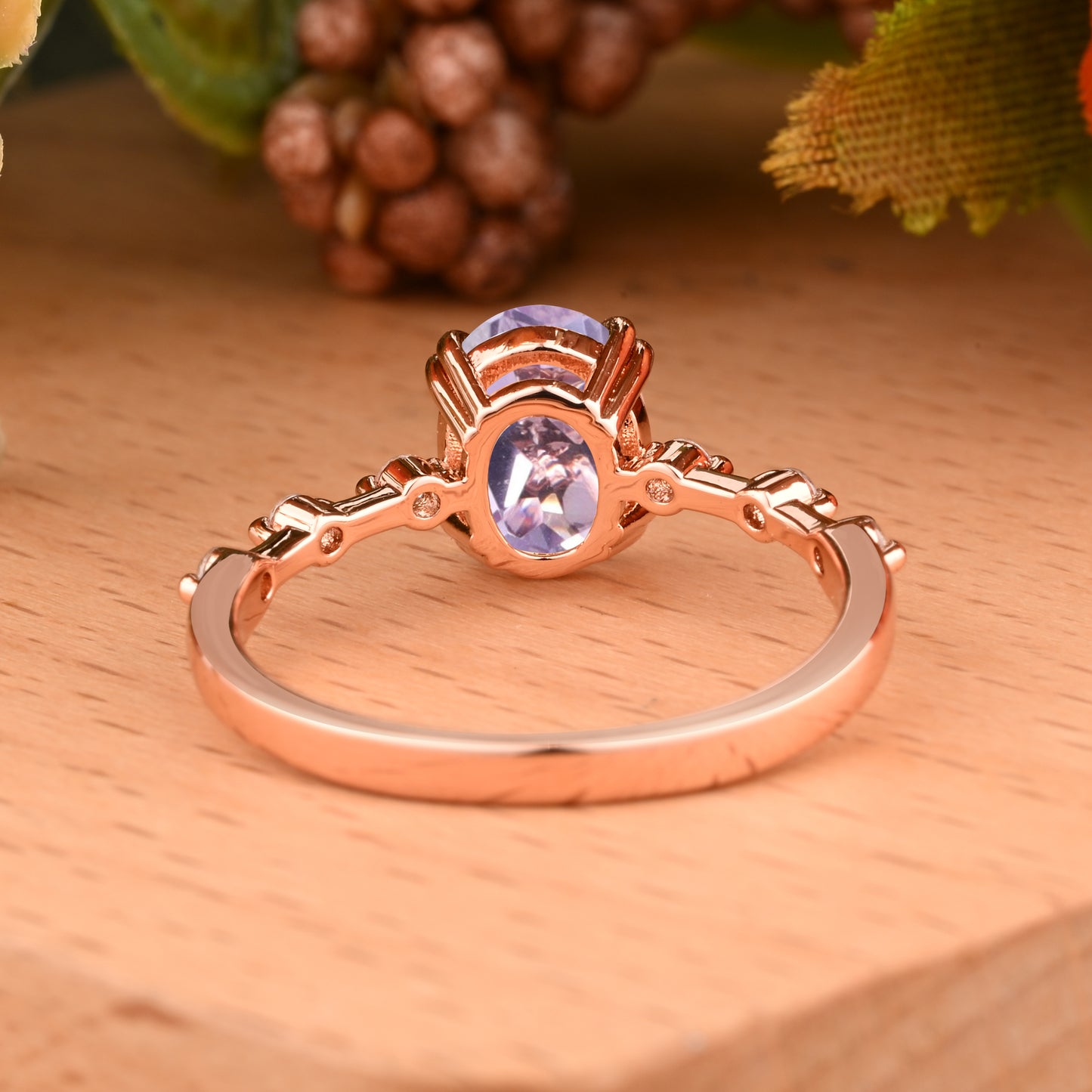 Vintage Oval Shape Amethyst Ring Unique Amethyst Moissanite Deco Gemstone Promise Bridal Ring