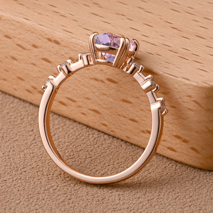 Vintage Oval Shape Amethyst Ring Unique Amethyst Moissanite Deco Gemstone Promise Bridal Ring