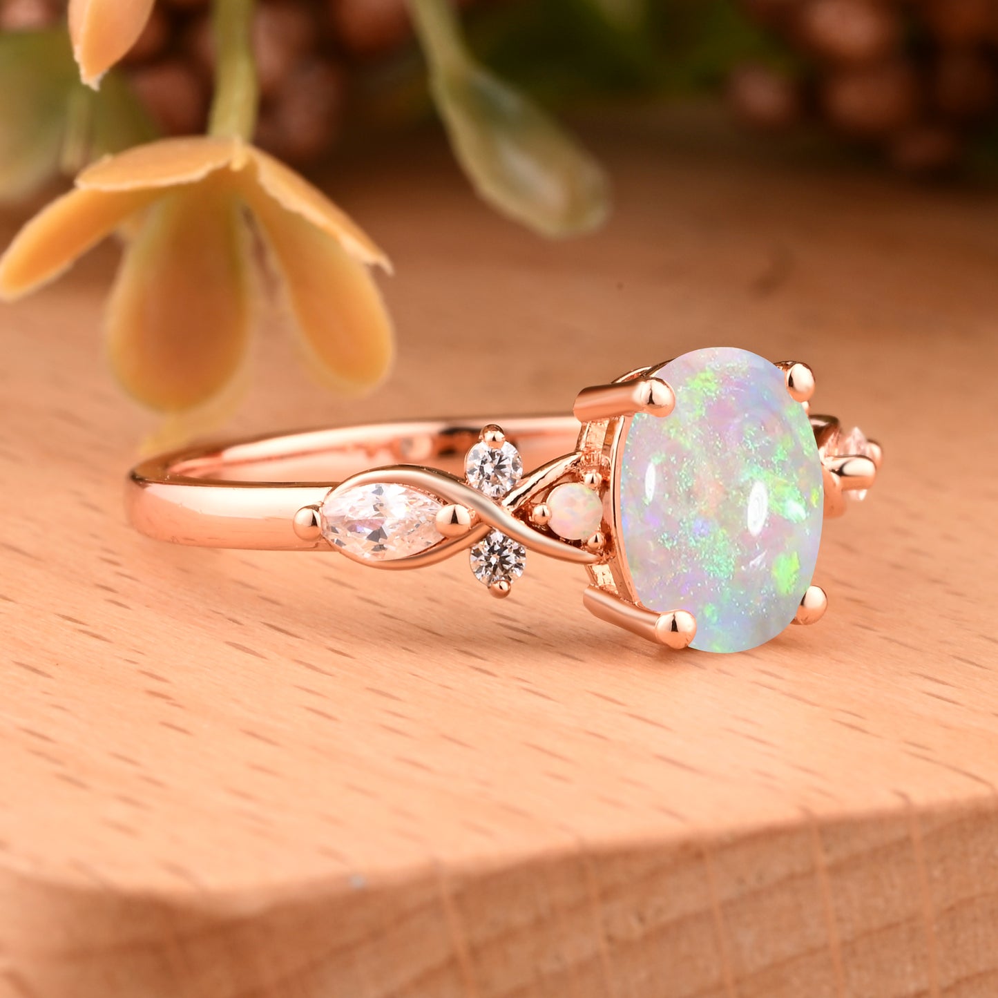 Vintage Oval Opal Engagement Ring Unique Oval Opal Promise Ring