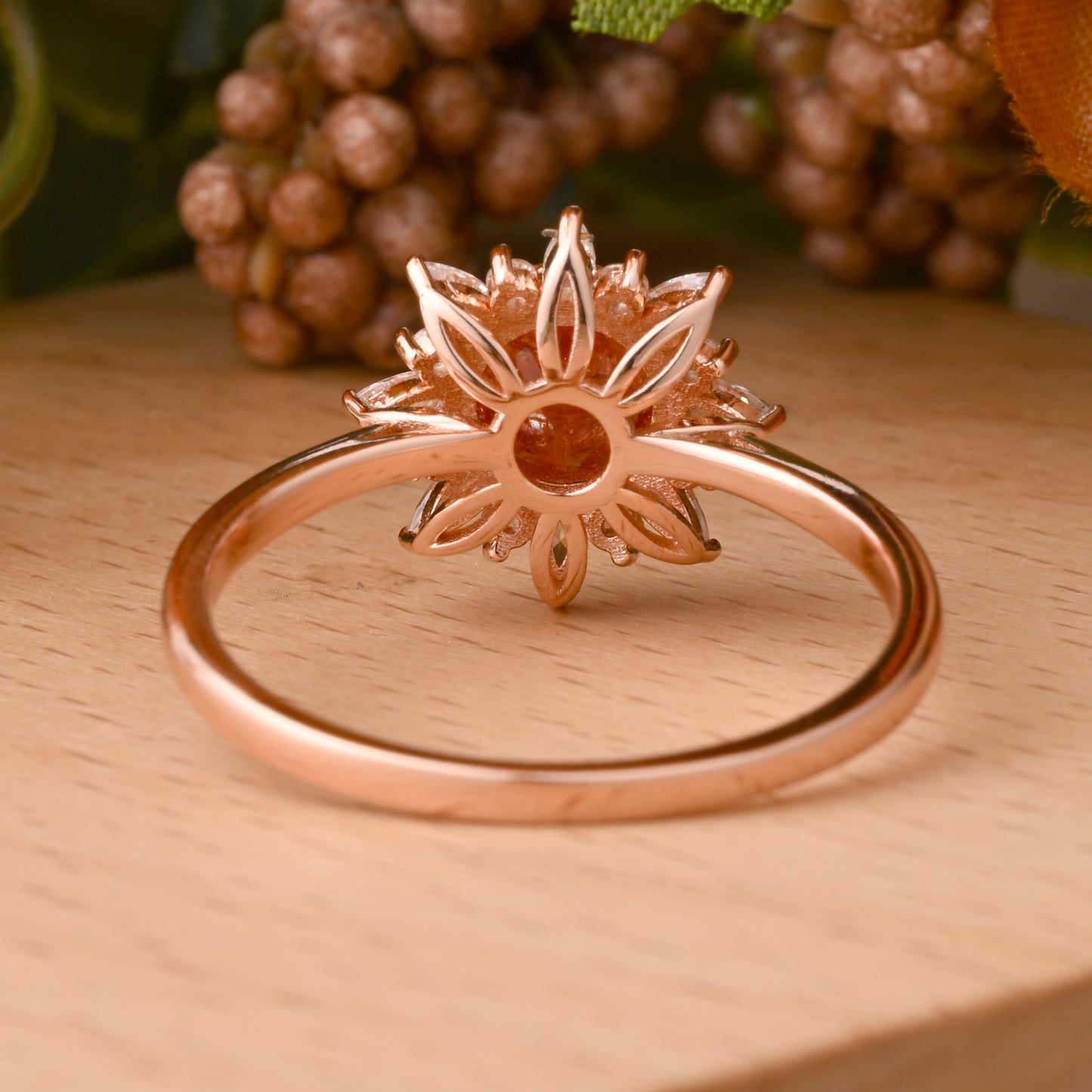 Vintage Sunstone Ring 14K Solid Gold Round Orange Gemstone Engagement Ring Unique Moissanite Halo Promise Ring Anniversary Gift For Women