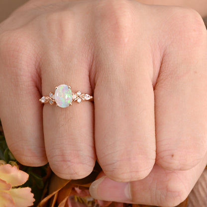 Vintage Oval Opal Engagement Ring Unique Oval Opal Promise Ring