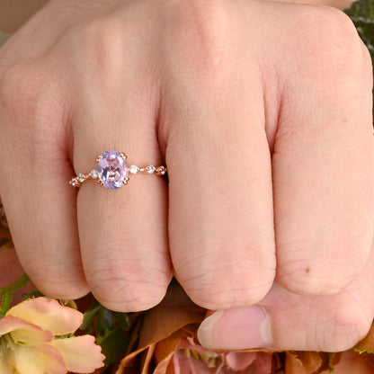 Vintage Oval Shape Amethyst Ring Unique Amethyst Moissanite Deco Gemstone Promise Bridal Ring