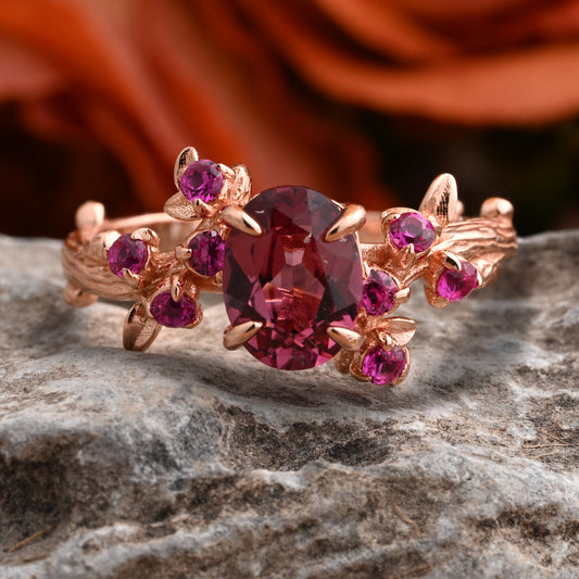 Oval Cut Lavender Amethyst Engagement Ring Vintage Rose Cluster Amethyst Pink Sapphire Bridal Wedding Ring Set Unique Gift For Her Ver.2