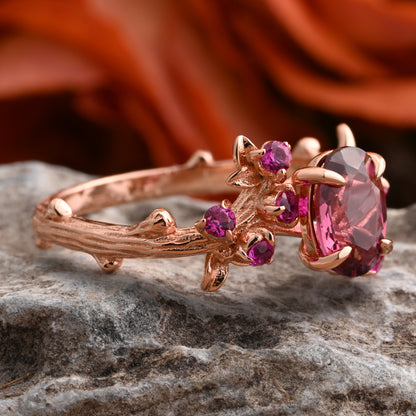 Oval Cut Lavender Amethyst Engagement Ring Vintage Rose Cluster Amethyst Pink Sapphire Bridal Wedding Ring Set Unique Gift For Her Ver.2