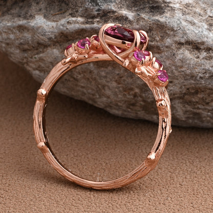 Oval Cut Lavender Amethyst Engagement Ring Vintage Rose Cluster Amethyst Pink Sapphire Bridal Wedding Ring Set Unique Gift For Her Ver.2