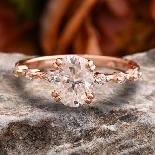 Vintage Oval Shape Moisssanite Ring Unique Moissanite Deco Gemstone Promise Bridal Ring