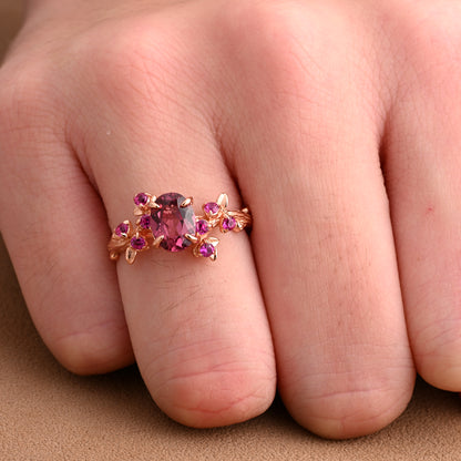 Oval Cut Lavender Amethyst Engagement Ring Vintage Rose Cluster Amethyst Pink Sapphire Bridal Wedding Ring Set Unique Gift For Her Ver.2