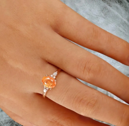 Unique Vintage Sunstone Engagement Ring 14K Rose Gold Oval Cut Natural Moissanite Wedding Promise Ring Handmade Ring Anniversary Rings For Women